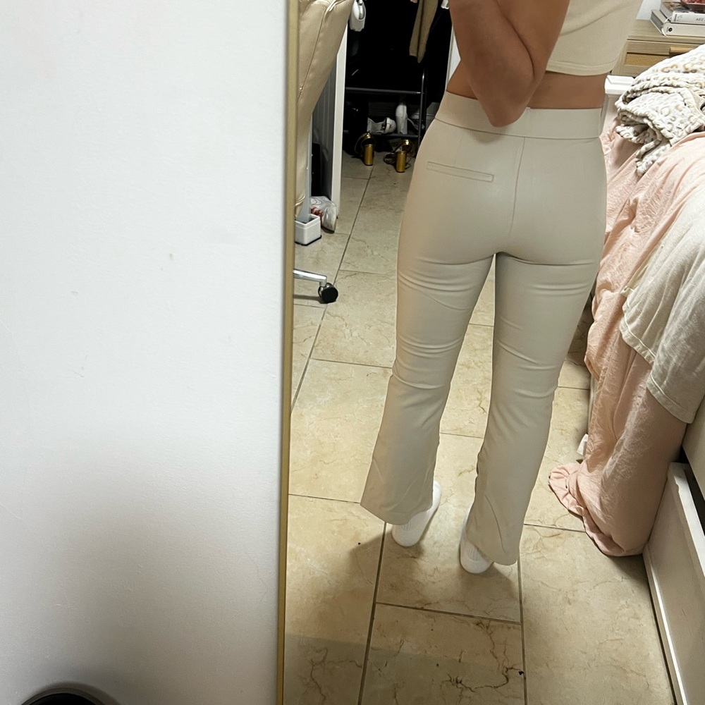 Women's Cream Leather Pants